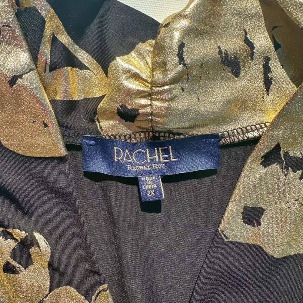 NWT Rachel Roy ladies black & gold blouse stretch polyester & spandex size 2X - Picture 9 of 9